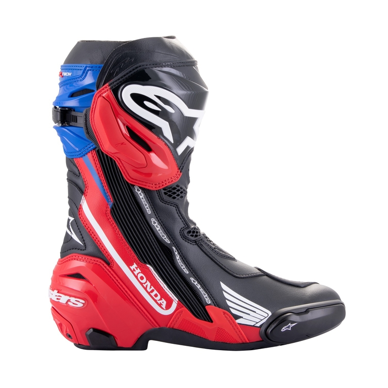 Μπότες μοτοσικλέτας Alpinestars Supertech R Honda μαύρο-κόκκινο φθορίου-μπλε-λευκό