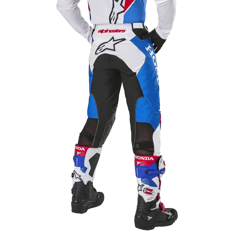 Παντελόνι μοτοκρός της συλλογής Alpinestars Racer Iconic Honda λευκό-μπλε-κόκκινο-μαύρο