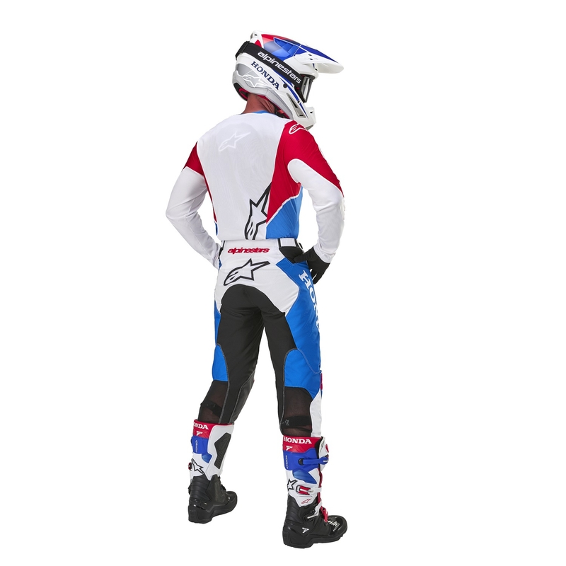 Παντελόνι μοτοκρός της συλλογής Alpinestars Racer Iconic Honda λευκό-μπλε-κόκκινο-μαύρο