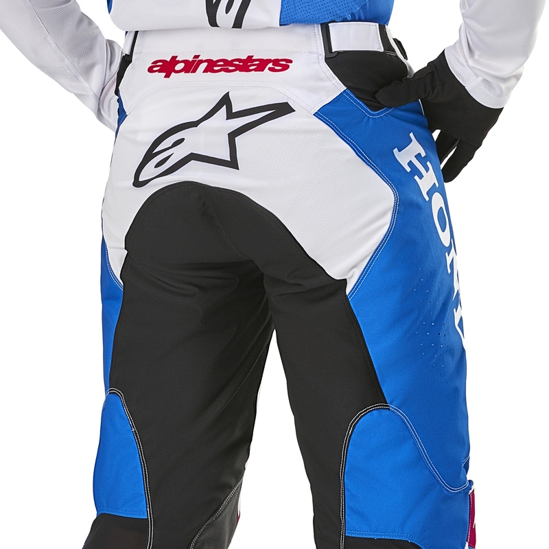 Παντελόνι μοτοκρός της συλλογής Alpinestars Racer Iconic Honda λευκό-μπλε-κόκκινο-μαύρο