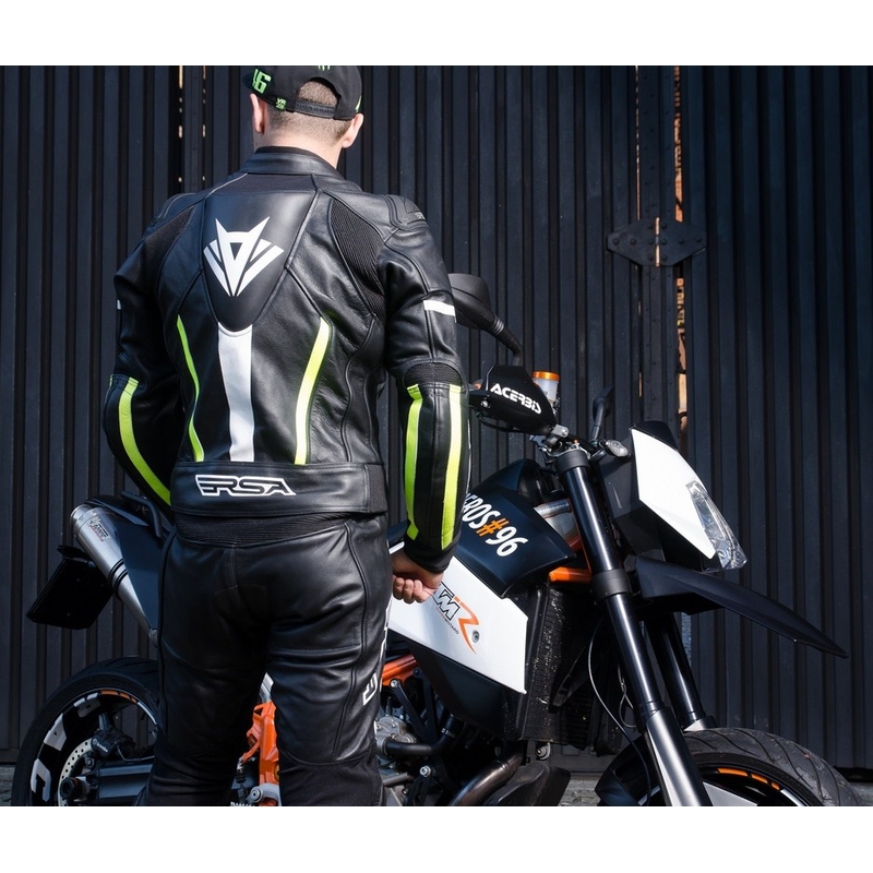Pánská bunda na motorku RSA Virus černo-bílo-fluo žlutá výprodej