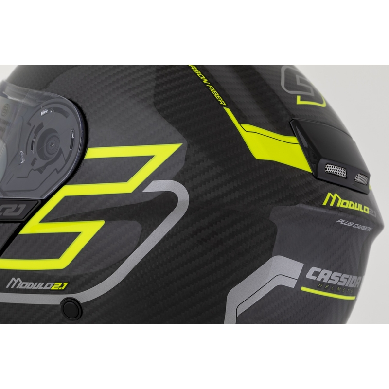 Cassida Modulo 2.1 Plus Carbon fluo κίτρινο-ασημί-μαύρο κράνος με αναδιπλούμενο κράνος