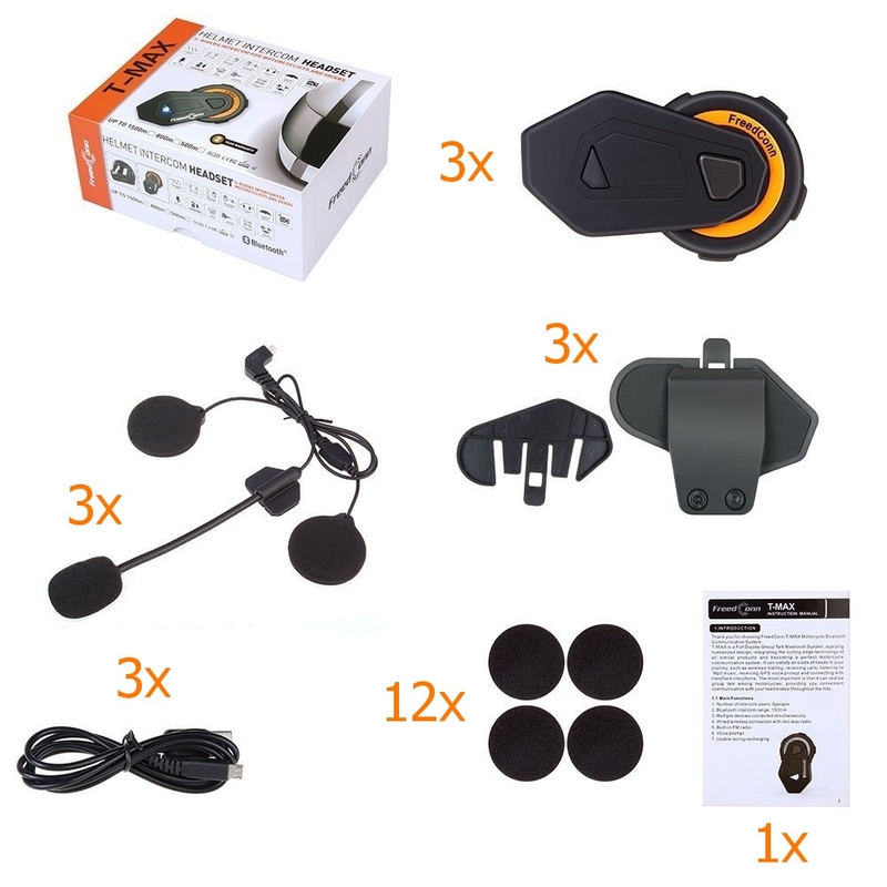 Σετ 3 συσκευών ενδοεπικοινωνίας Bluetooth T-MAX