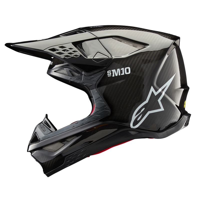 Alpinestars Supertech S-M10 Στερεό γυαλιστερό κράνος Motocross άνθρακα