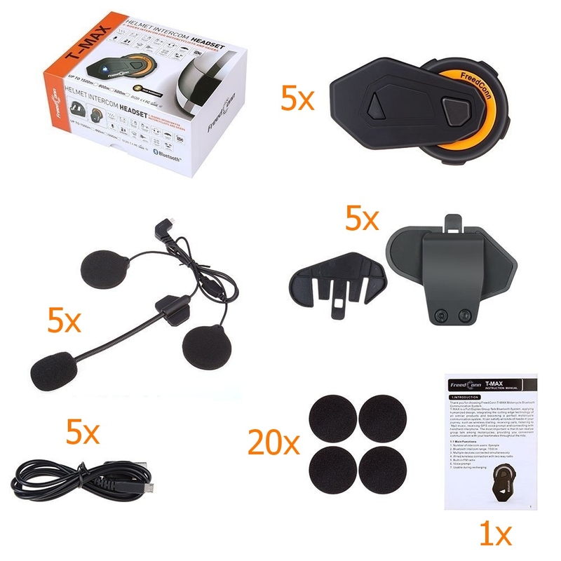 Σετ 5 συσκευών ενδοεπικοινωνίας Bluetooth T-MAX