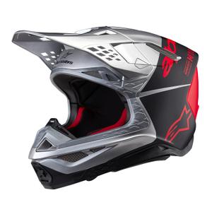 Alpinestars Supertech S-M10 Flood κράνος motocross ματ ασημί-μαύρο-πορτοκαλί φλούο