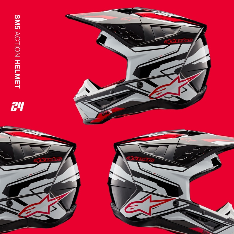 Κράνος Motocross Alpinestars S-M5 Action 2 Μαύρο-Άσπρο-Φλούο Κόκκινο