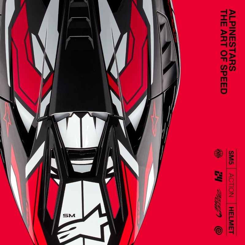 Κράνος Motocross Alpinestars S-M5 Action 2 Μαύρο-Άσπρο-Φλούο Κόκκινο