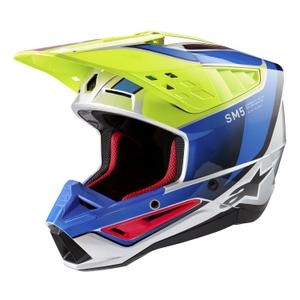 Alpinestars S-M5 Sail fluo κίτρινο-μπλε-ασημί κράνος motocross