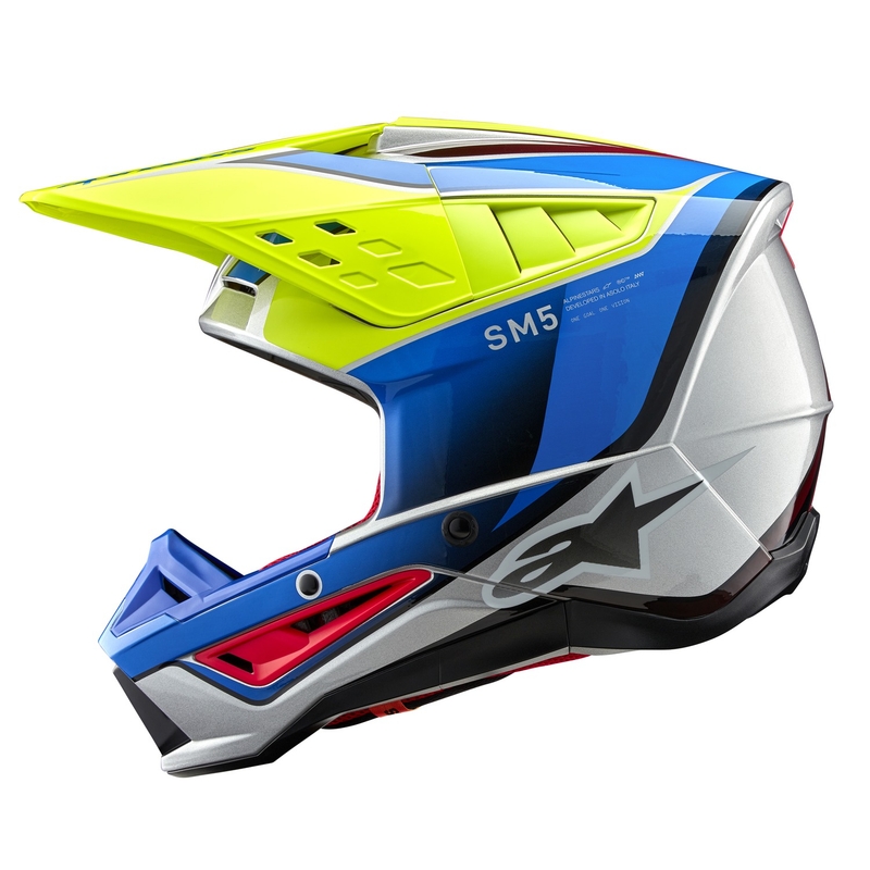 Alpinestars S-M5 Sail fluo κίτρινο-μπλε-ασημί κράνος motocross