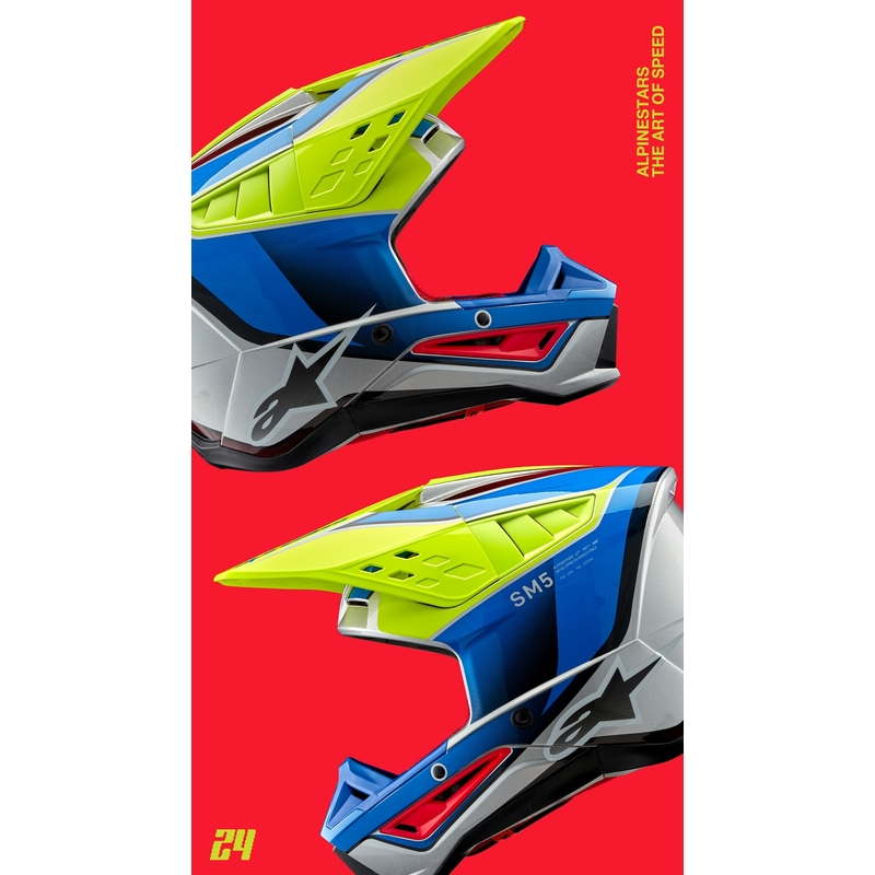 Alpinestars S-M5 Sail fluo κίτρινο-μπλε-ασημί κράνος motocross