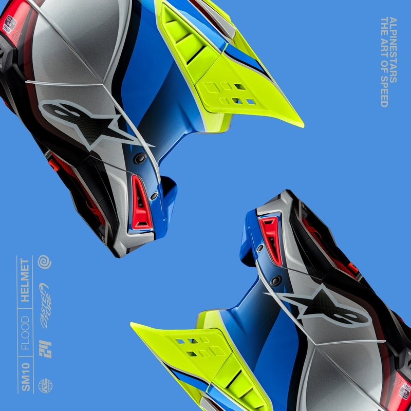 Alpinestars S-M5 Sail fluo κίτρινο-μπλε-ασημί κράνος motocross