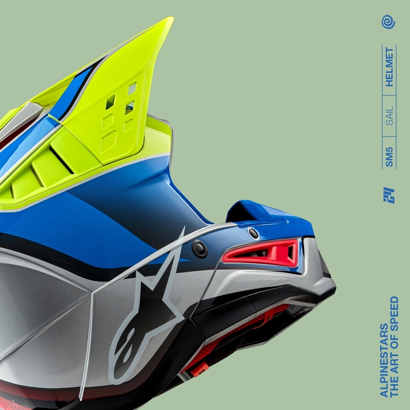 Alpinestars S-M5 Sail fluo κίτρινο-μπλε-ασημί κράνος motocross