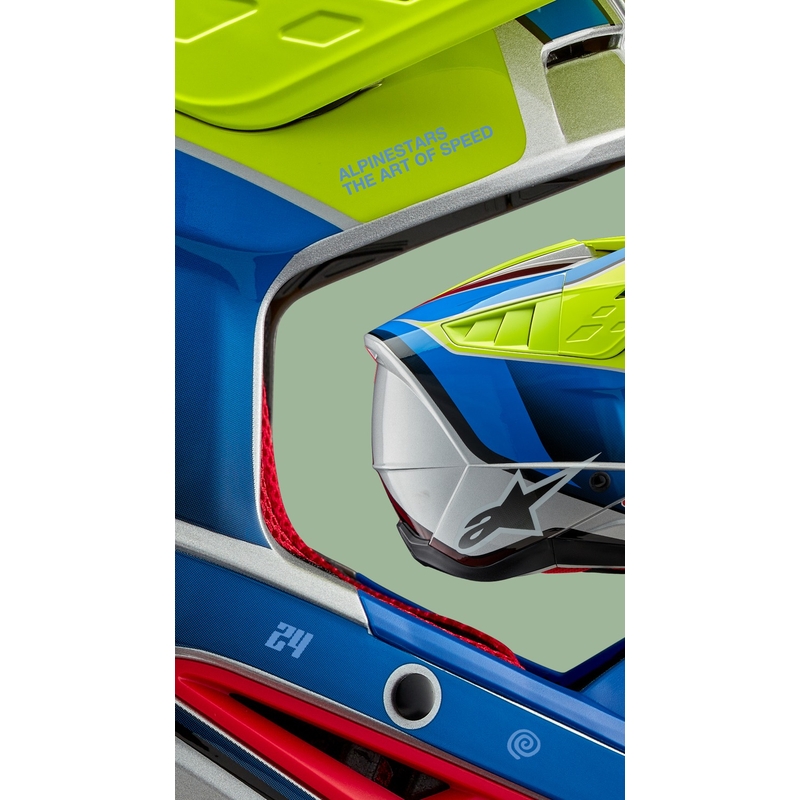 Alpinestars S-M5 Sail fluo κίτρινο-μπλε-ασημί κράνος motocross