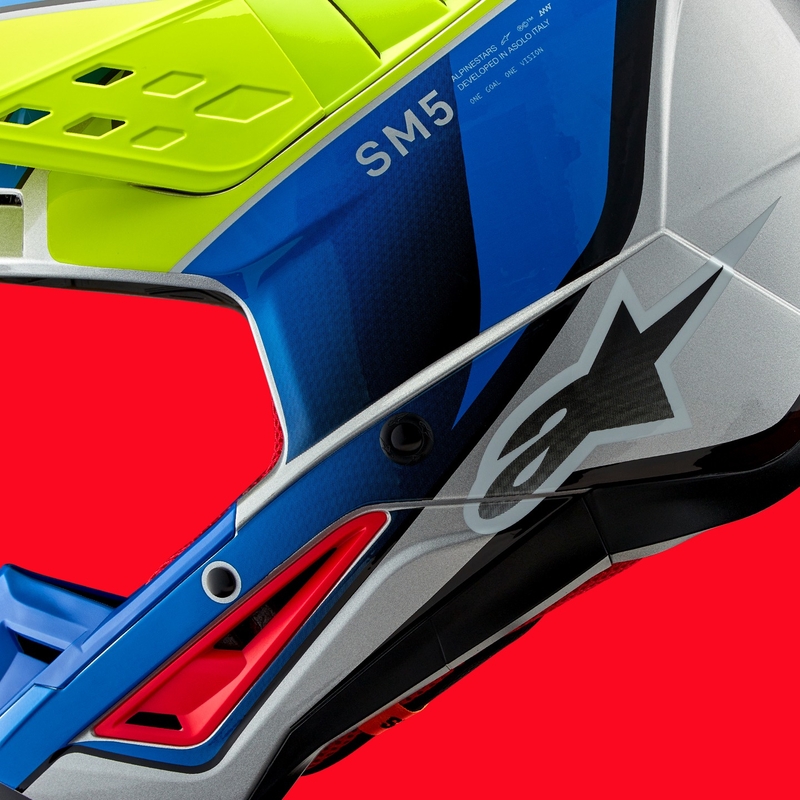 Alpinestars S-M5 Sail fluo κίτρινο-μπλε-ασημί κράνος motocross
