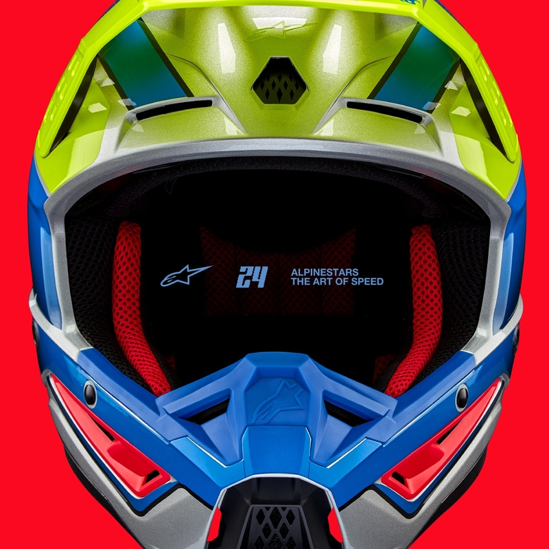 Alpinestars S-M5 Sail fluo κίτρινο-μπλε-ασημί κράνος motocross