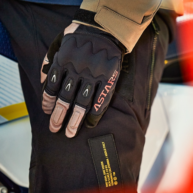 Alpinestars Techdura γάντια motocross μαύρο-καφέ-φλούο κόκκινο