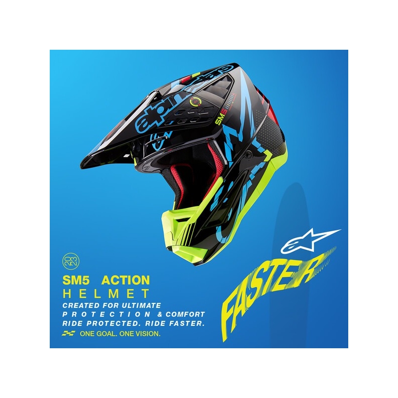 Motokrosová helma Alpinestars S-M5 Action fluo žluto-černo-modro- tmavě červená