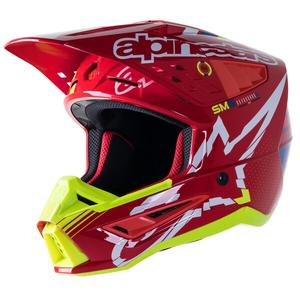 Alpinestars S-M5 Action κόκκινο-φλούο κίτρινο-λευκό-μπλε κράνος motocross