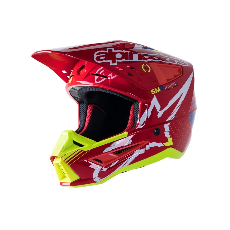 Alpinestars S-M5 Action κόκκινο-φλούο κίτρινο-λευκό-μπλε κράνος motocross