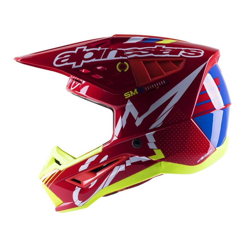 Alpinestars S-M5 Action κόκκινο-φλούο κίτρινο-λευκό-μπλε κράνος motocross