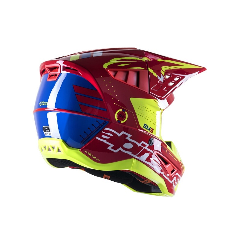 Alpinestars S-M5 Action κόκκινο-φλούο κίτρινο-λευκό-μπλε κράνος motocross