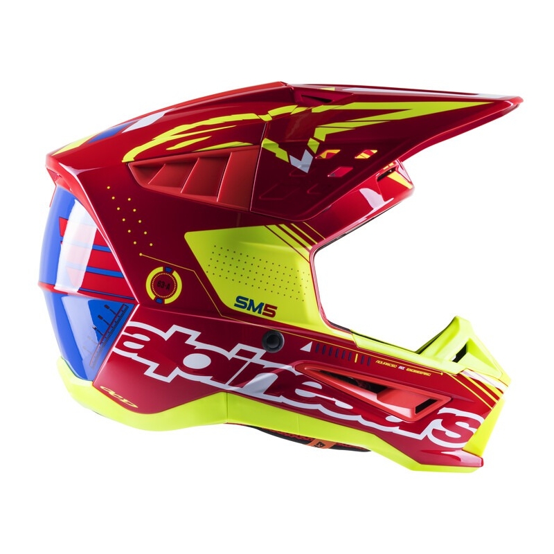 Alpinestars S-M5 Action κόκκινο-φλούο κίτρινο-λευκό-μπλε κράνος motocross