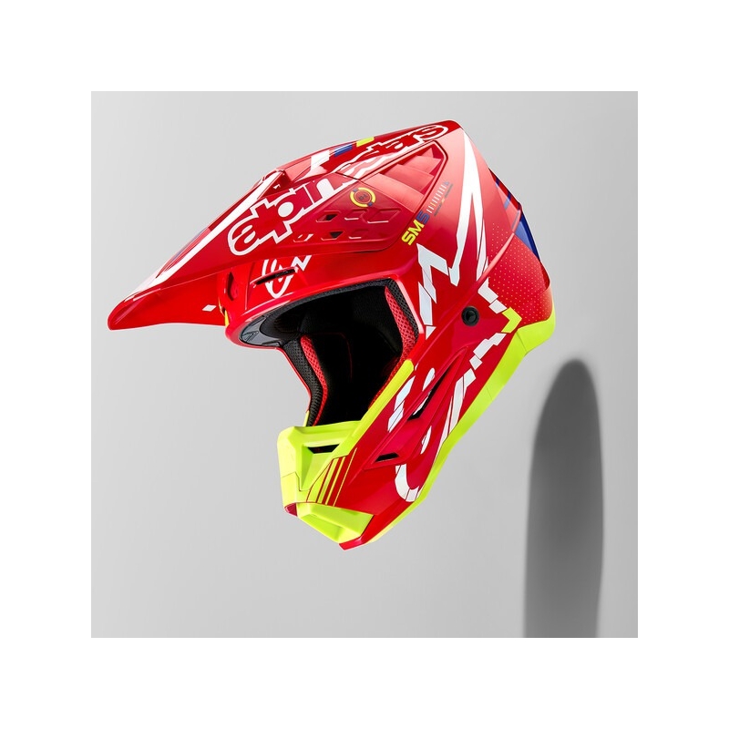 Alpinestars S-M5 Action κόκκινο-φλούο κίτρινο-λευκό-μπλε κράνος motocross