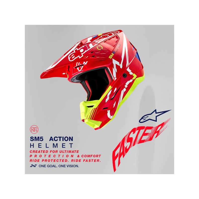 Alpinestars S-M5 Action κόκκινο-φλούο κίτρινο-λευκό-μπλε κράνος motocross