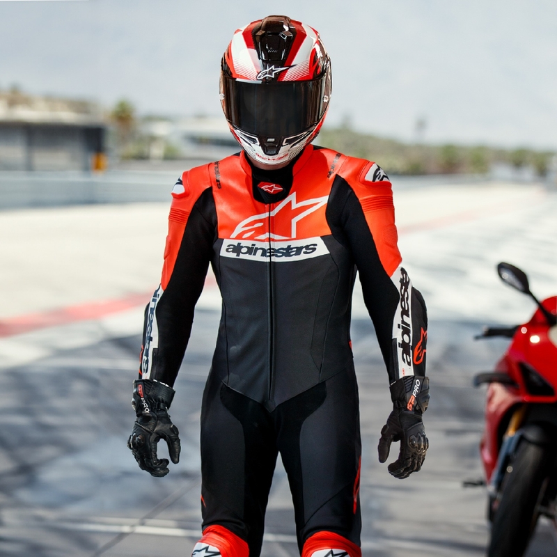Alpinestars Missile 2 Ward Black-Fluo Red-White δερμάτινη φόρμα μοτοσικλέτας