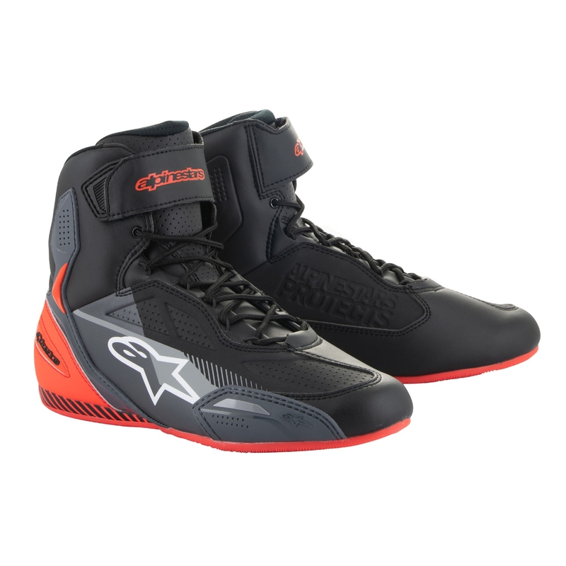 Alpinestars Faster-3 μαύρες-γκρι-φλούο κόκκινες μπότες μοτοσικλέτας