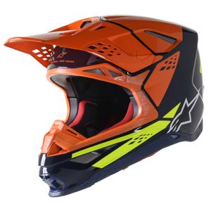 Alpinestars Supertech S-M8 Factory κράνος motocross σκούρο μπλε-πορτοκαλί-φλούο κίτρινο γυαλιστερό