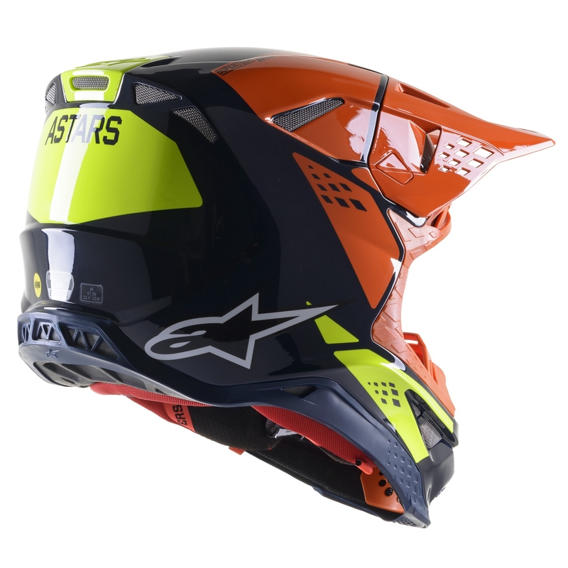 Alpinestars Supertech S-M8 Factory κράνος motocross σκούρο μπλε-πορτοκαλί-φλούο κίτρινο γυαλιστερό