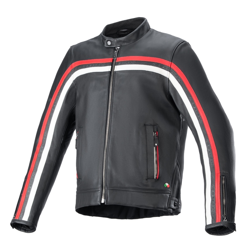 Alpinestars Dyno Μαύρο-κόκκινο-μπεζ δερμάτινο μπουφάν μοτοσικλέτας