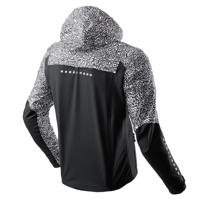 Softshell μπουφάν μοτοσικλέτας Rebelhorn Slash Noriaki μαύρο και άσπρο