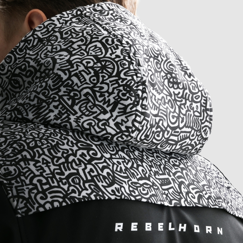 Softshell μπουφάν μοτοσικλέτας Rebelhorn Slash Noriaki μαύρο και άσπρο