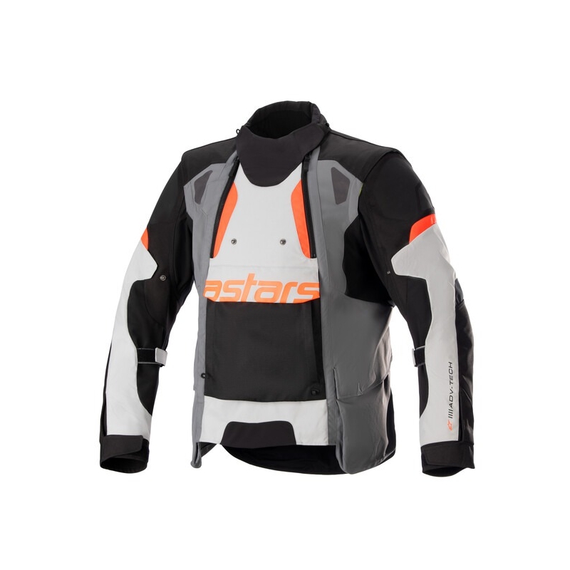 Alpinestars Halo Drystar ανοιχτό γκρι-σκούρο γκρι-μαύρο-φλούο κόκκινο μπουφάν μοτοσικλέτας