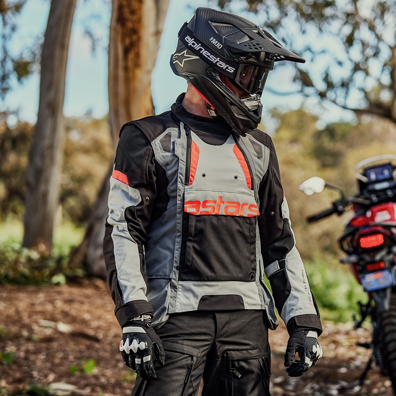Alpinestars Halo Drystar ανοιχτό γκρι-σκούρο γκρι-μαύρο-φλούο κόκκινο μπουφάν μοτοσικλέτας