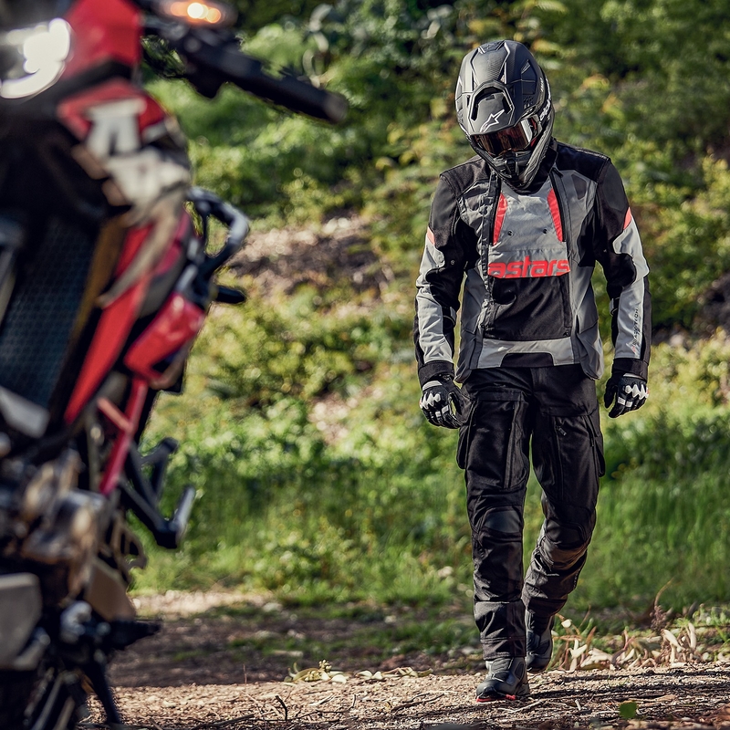 Alpinestars Halo Drystar ανοιχτό γκρι-σκούρο γκρι-μαύρο-φλούο κόκκινο μπουφάν μοτοσικλέτας