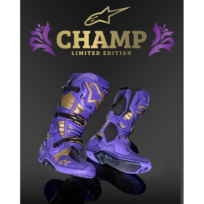 Alpinestars Tech 10 Μπότες μοτοσικλέτας περιορισμένης έκδοσης Champ Purple and Gold