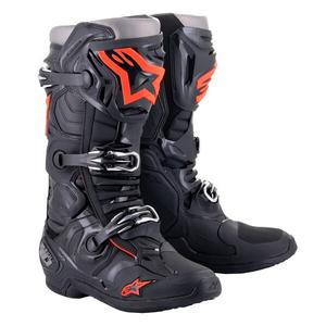 Alpinestars Tech 10 μαύρο-φλούο κόκκινο-γκρι μπότες μοτοσικλέτας