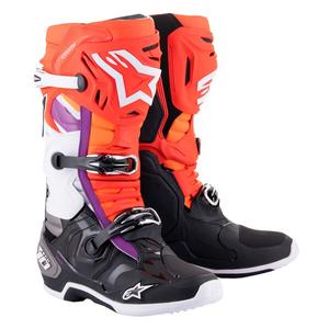 Alpinestars Tech 10 πορτοκαλί-κίτρινο-μωβ-λευκό-μαύρο μπότες μοτοσικλέτας