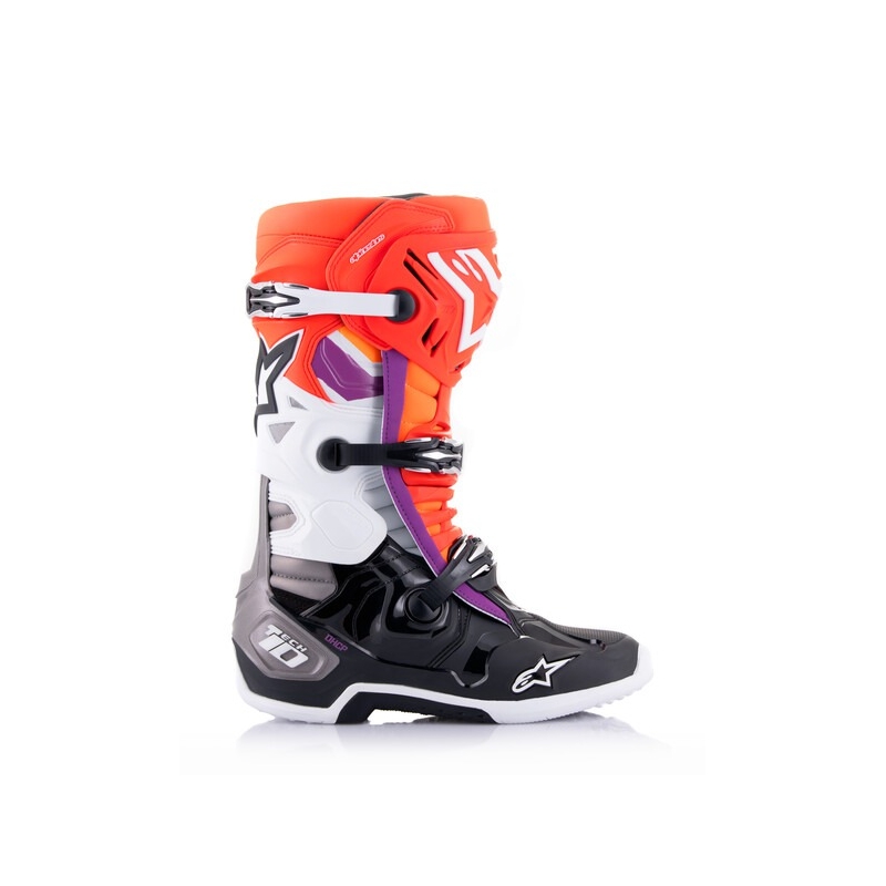 Alpinestars Tech 10 πορτοκαλί-κίτρινο-μωβ-λευκό-μαύρο μπότες μοτοσικλέτας