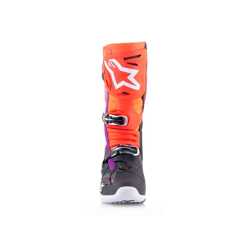 Alpinestars Tech 10 πορτοκαλί-κίτρινο-μωβ-λευκό-μαύρο μπότες μοτοσικλέτας