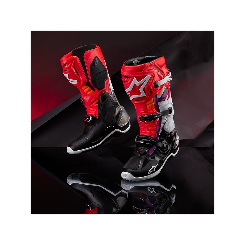 Alpinestars Tech 10 πορτοκαλί-κίτρινο-μωβ-λευκό-μαύρο μπότες μοτοσικλέτας
