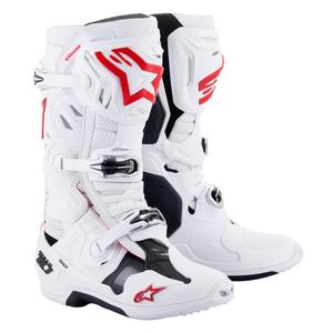 Alpinestars Tech 10 Supervented μπότες μοτοσικλέτας διάτρητες Λευκό, κόκκινο και μαύρο