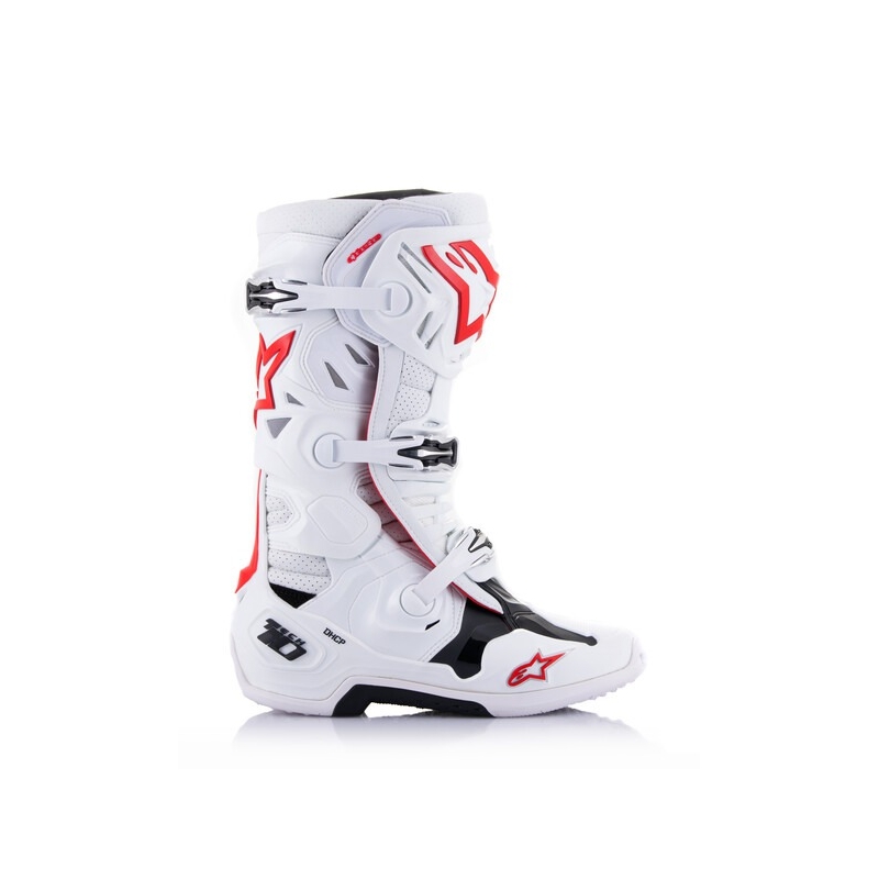Alpinestars Tech 10 Supervented μπότες μοτοσικλέτας διάτρητες Λευκό, κόκκινο και μαύρο