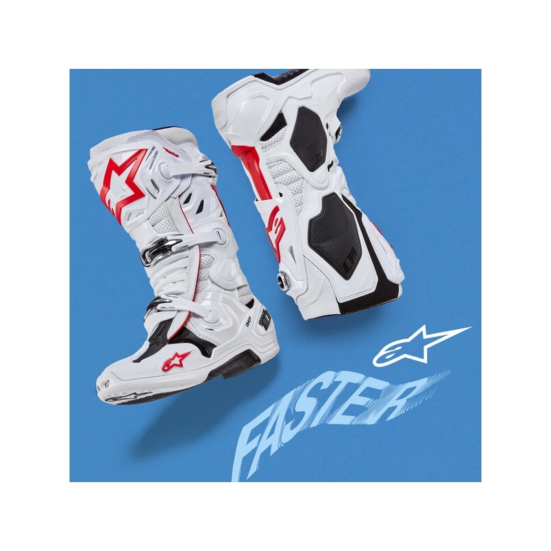 Alpinestars Tech 10 Supervented μπότες μοτοσικλέτας διάτρητες Λευκό, κόκκινο και μαύρο
