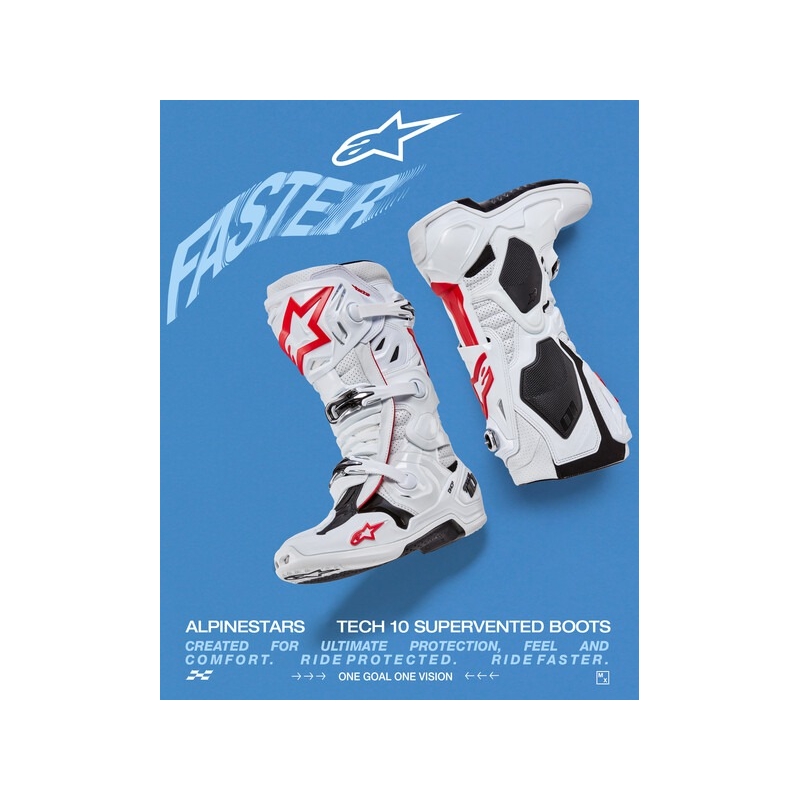 Alpinestars Tech 10 Supervented μπότες μοτοσικλέτας διάτρητες Λευκό, κόκκινο και μαύρο