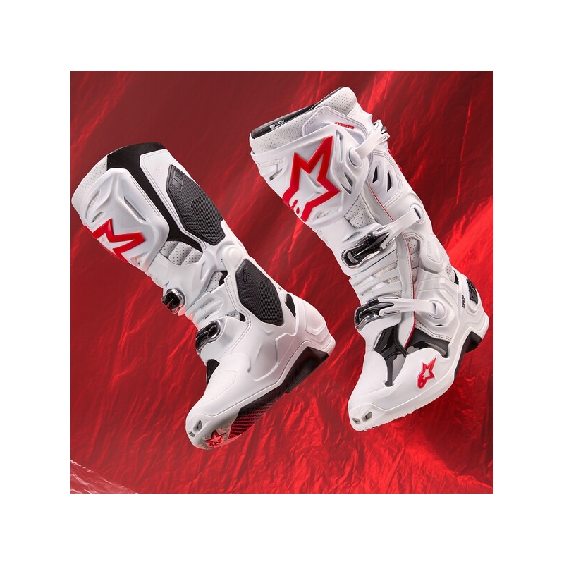 Alpinestars Tech 10 Supervented μπότες μοτοσικλέτας διάτρητες Λευκό, κόκκινο και μαύρο